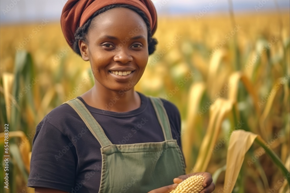 African female farmer standing at corn farm and agriculture.