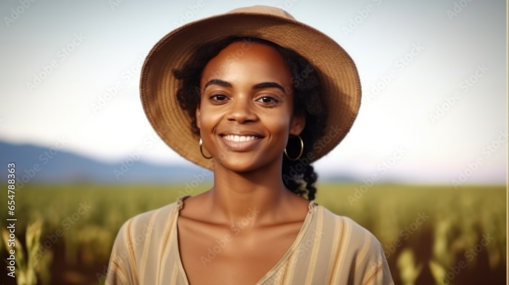 African female farmer standing at farm and agriculture.