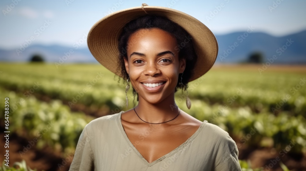 African female farmer standing at farm and agriculture.