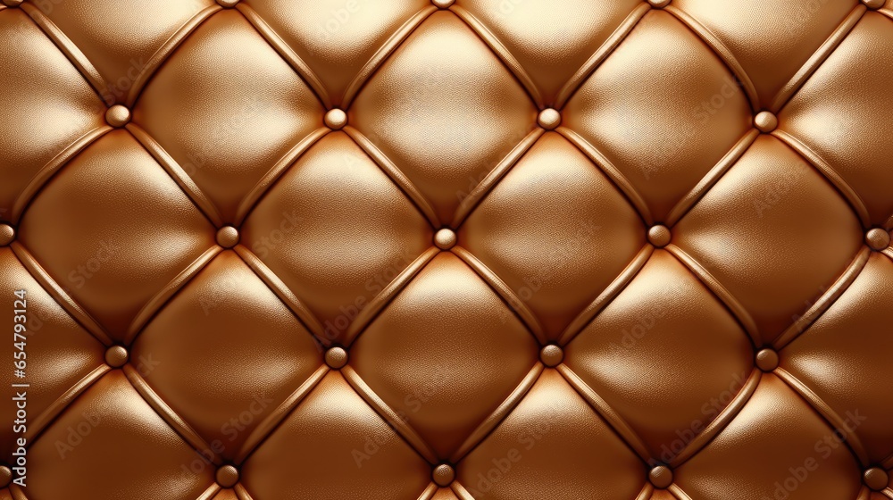 Luxury background, Gold leather upholstery, Brown leather texture with buttons for pattern and background.