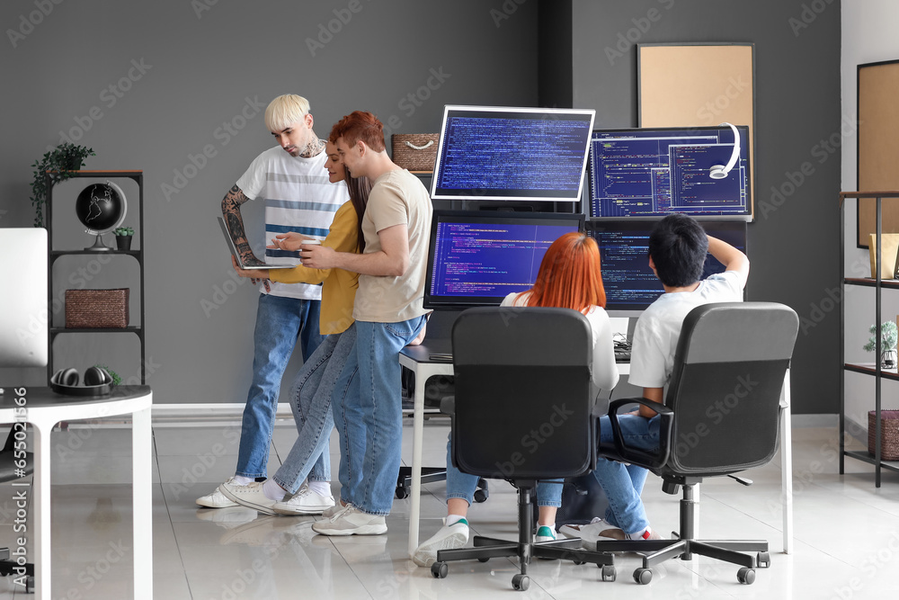 Team of young programmers working in office