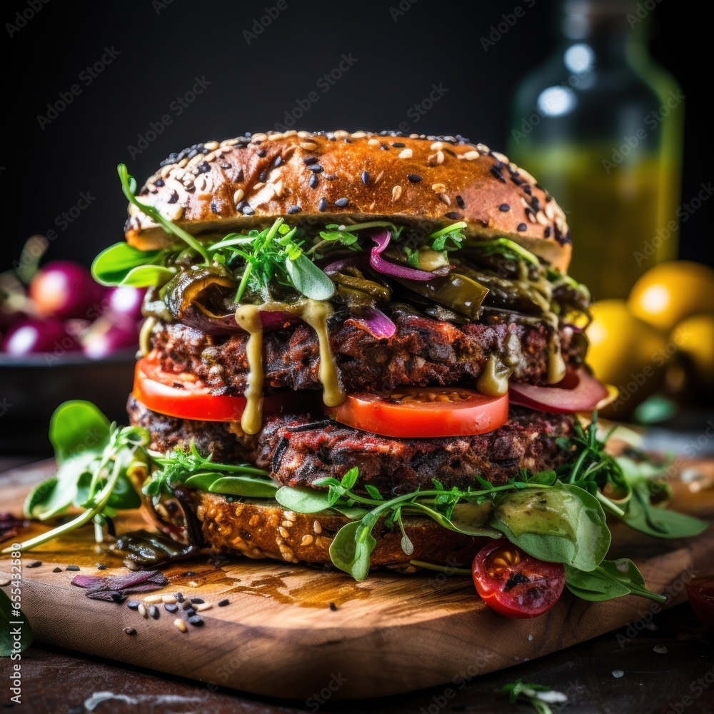 Plant-based burger. juicy meaty and guilt-free