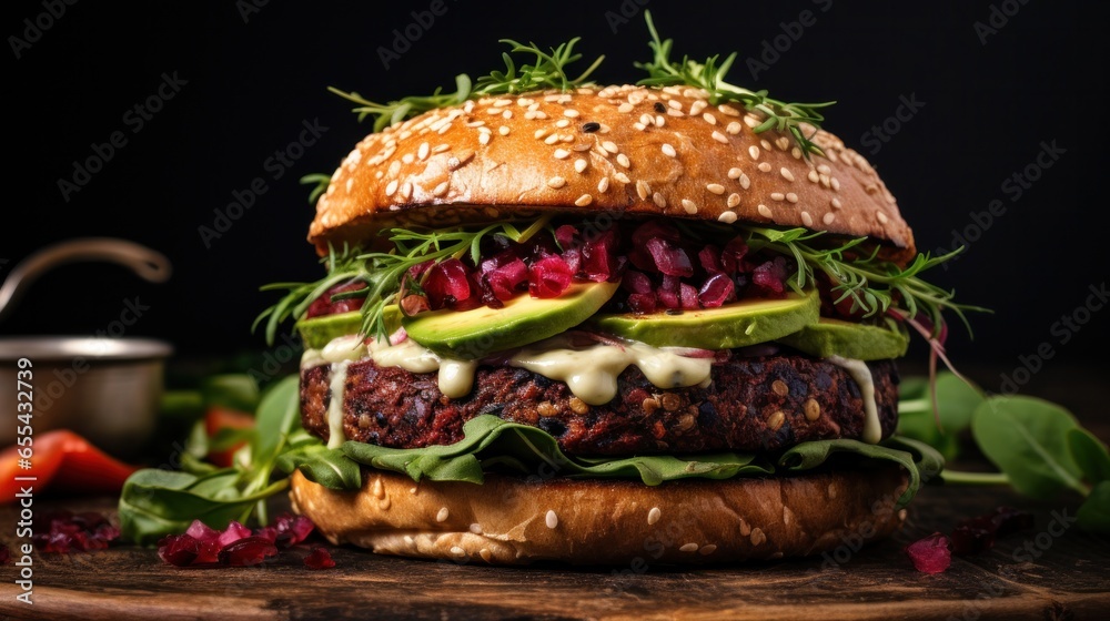 Plant-based burger. juicy meaty and guilt-free