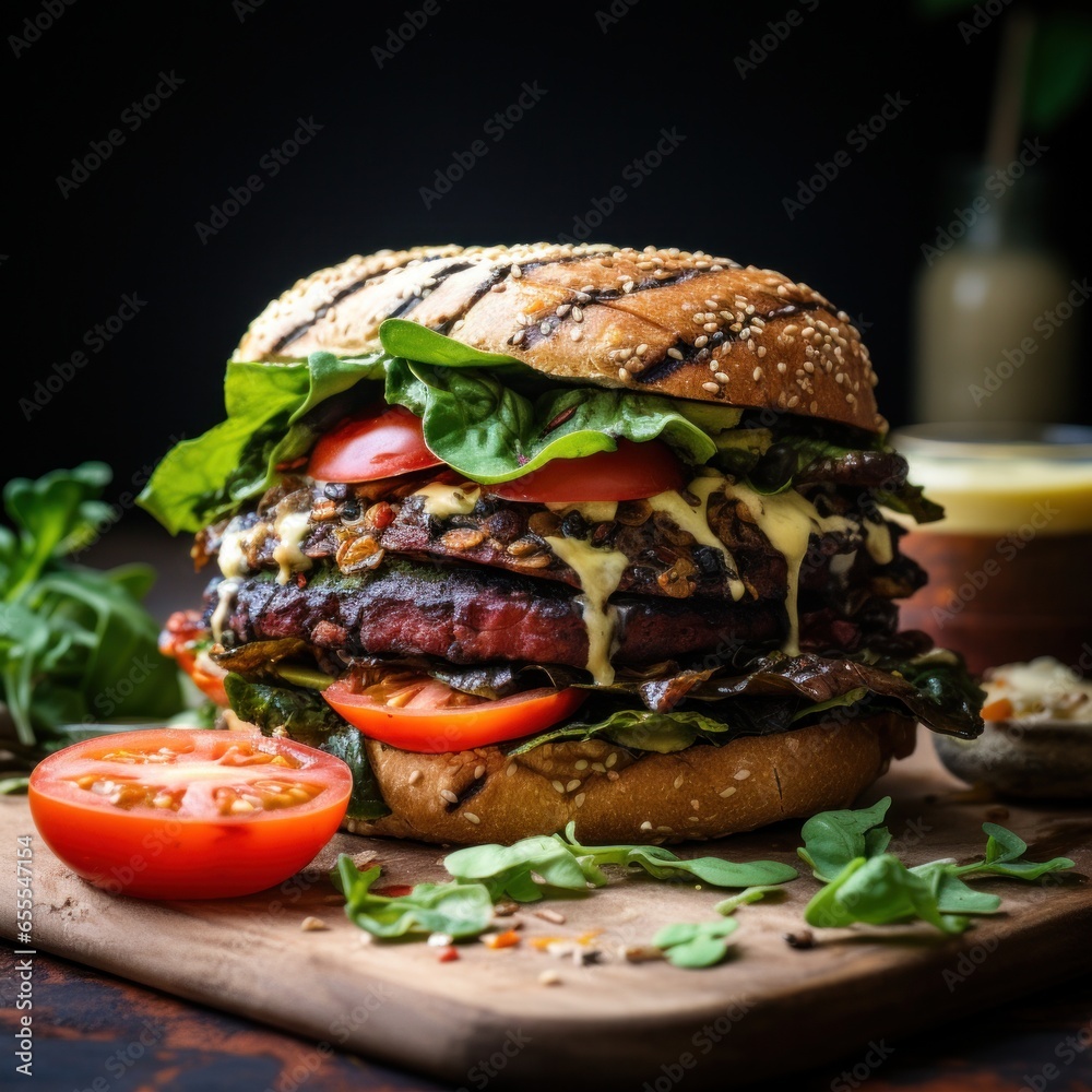 Plant-based burger. juicy meaty and guilt-free