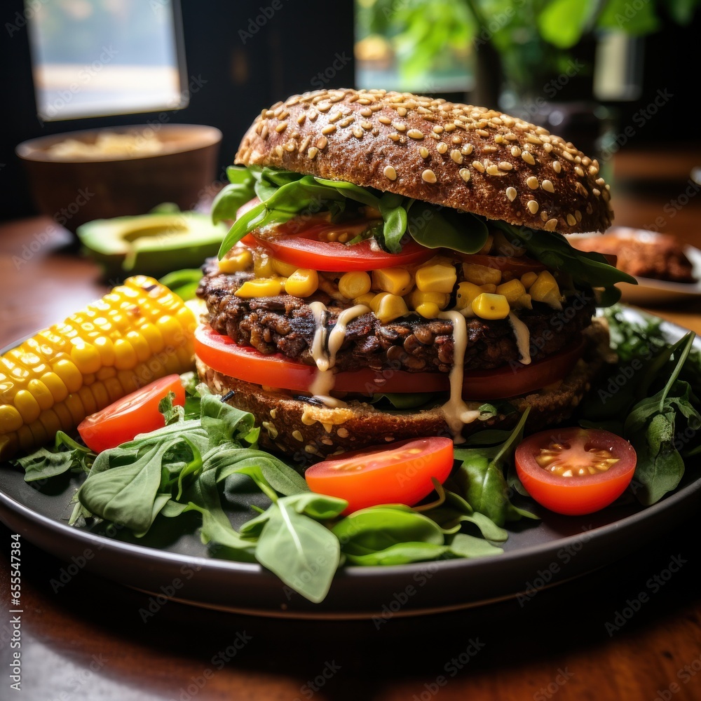 Plant-based burger. juicy meaty and guilt-free