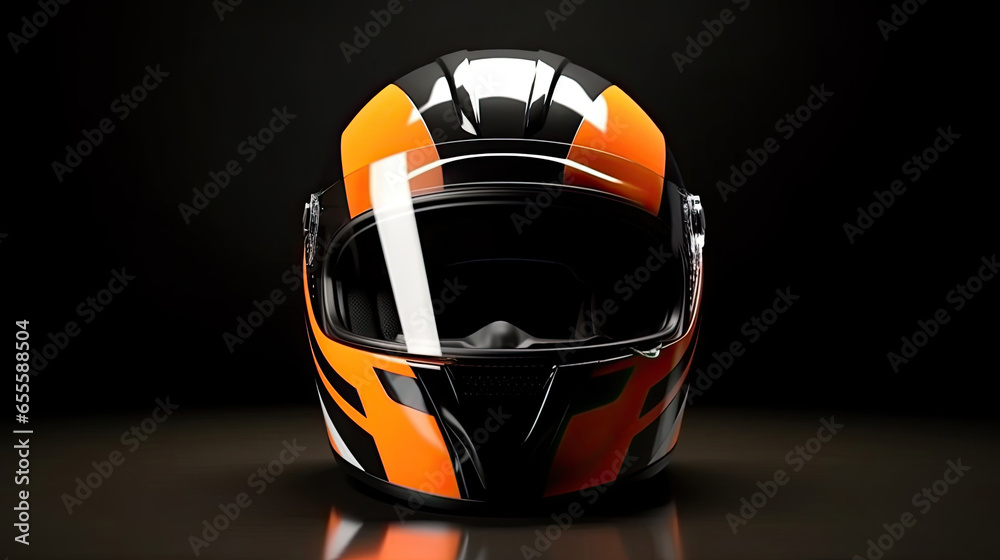 Racer helmet on asphalt, karting sport concept. Generative Ai