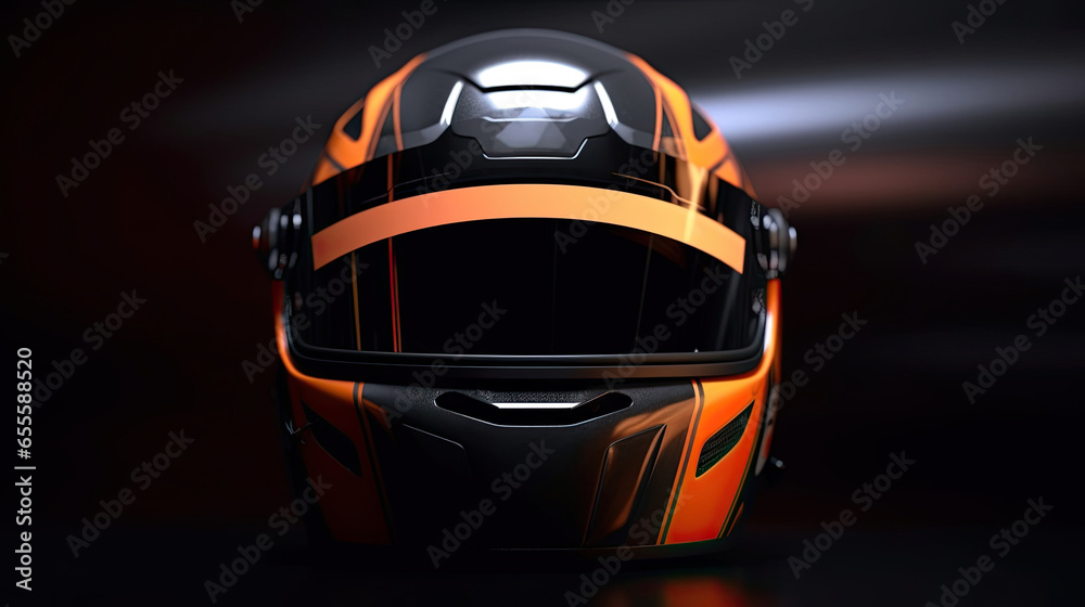 Racer helmet on asphalt, karting sport concept. Generative Ai