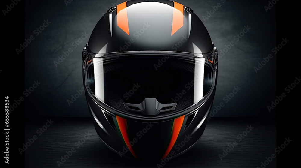 Racer helmet on asphalt, karting sport concept. Generative Ai