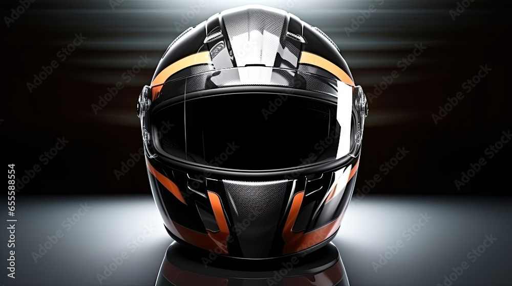 Racer helmet on asphalt, karting sport concept. Generative Ai