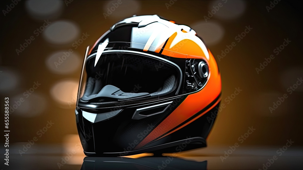 Racer helmet on asphalt, karting sport concept. Generative Ai