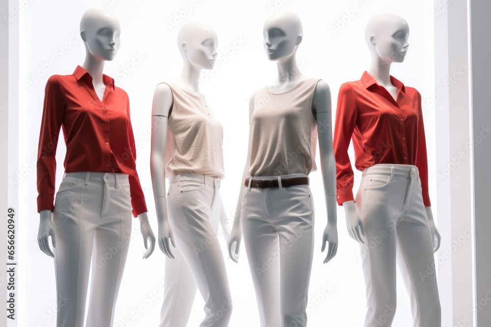 Female mannequins in clothes shop.