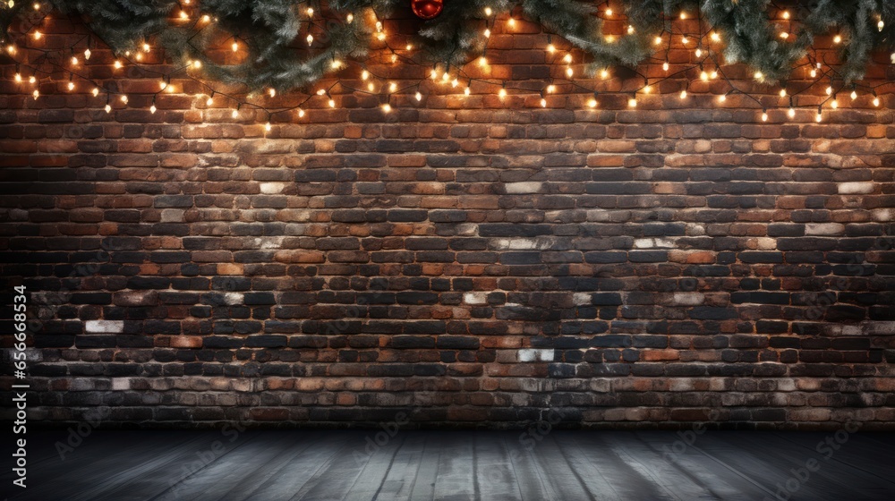 Christmas background with brick wall