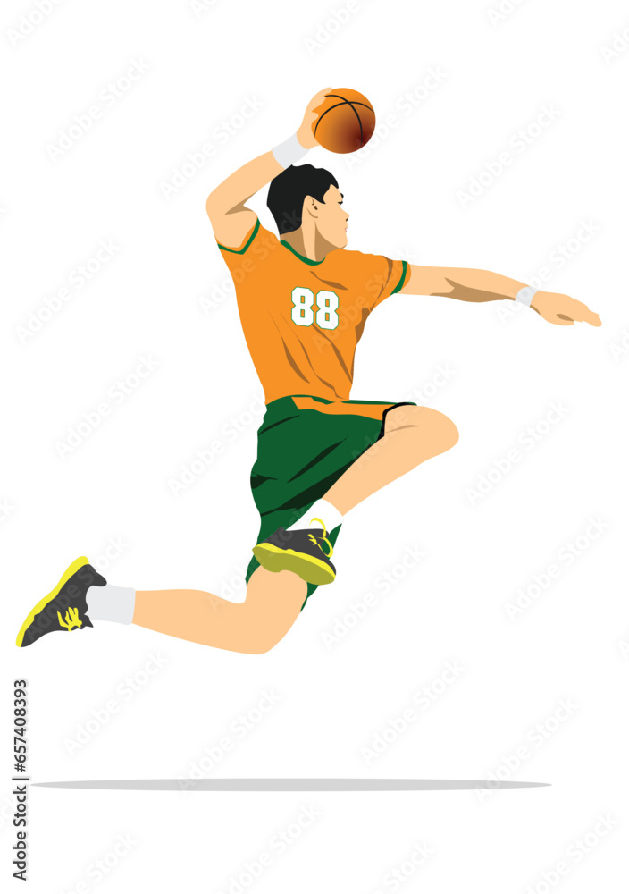 Handball player silhouette. 3d color vector