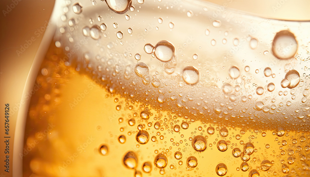 Extreme close-up macro of a beer and bubbles filling the entire shot.