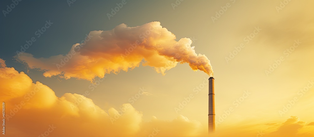 Industrial chimney with vivid sky and clouds