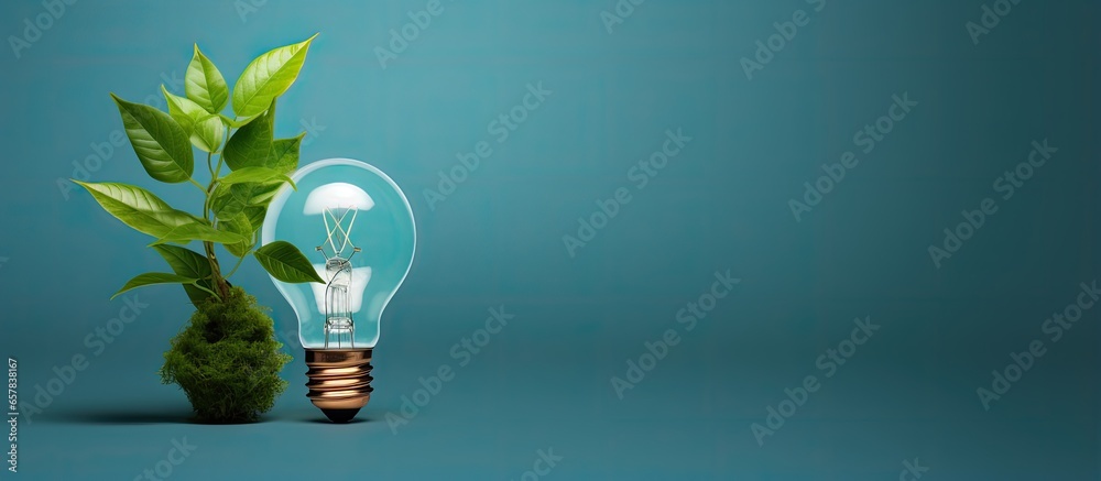 Green leaf energy saving light bulb Nature and ecology concept Eco friendly planet Empty space