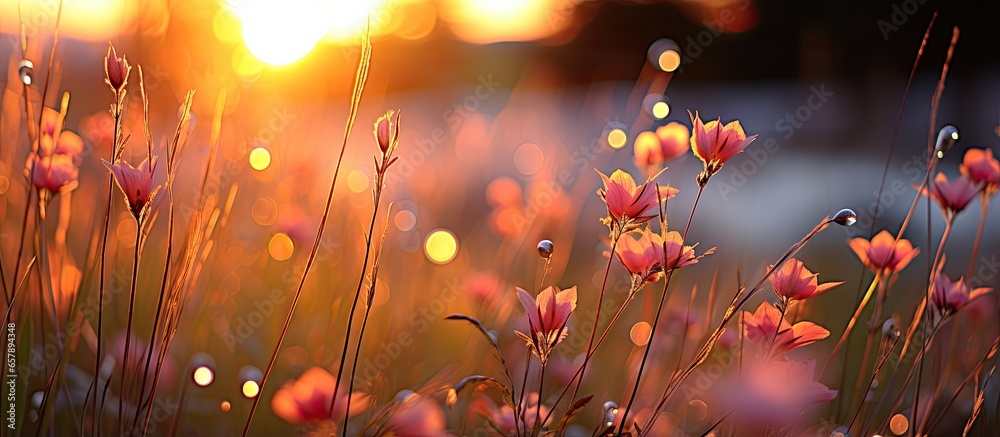 Garden sprinkler during sunset