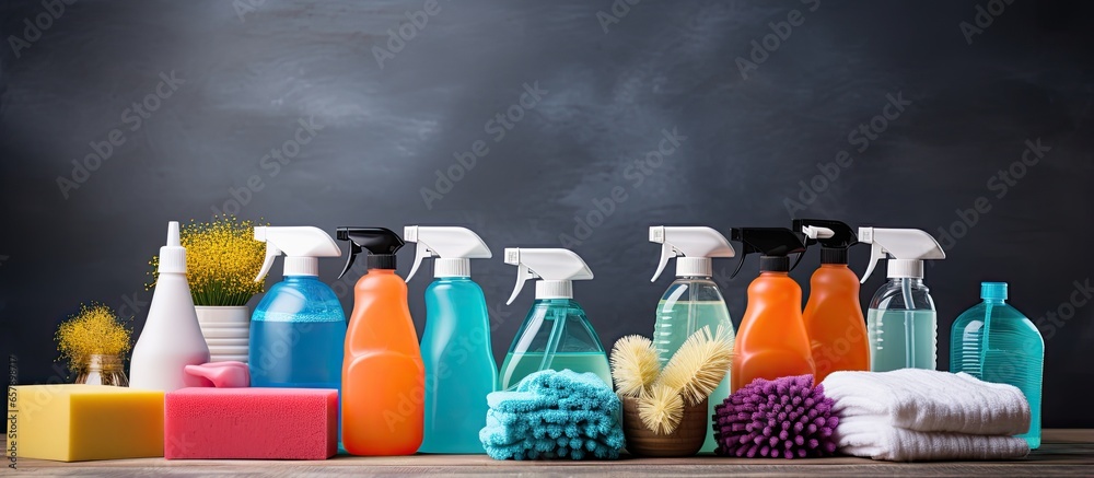 Modern cleaning supplies with space for advertising copy