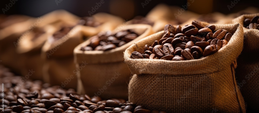 Fresh coffee beans in bags