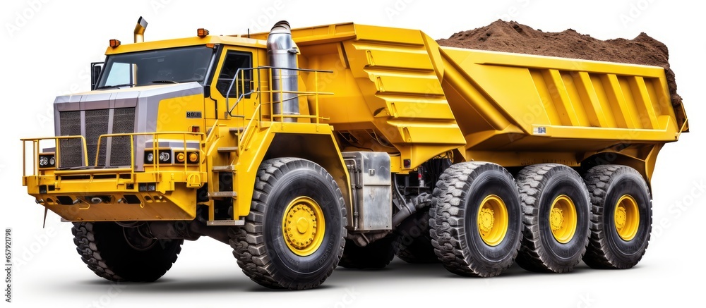 A photo of a large yellow mining truck on location