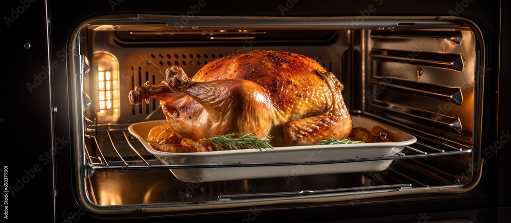 Roasted turkey in oven