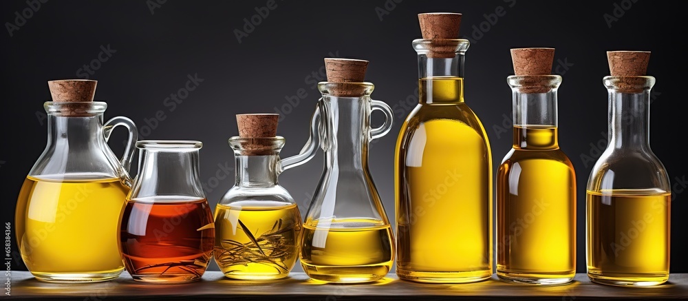 Various types of oil for cooking seen up close