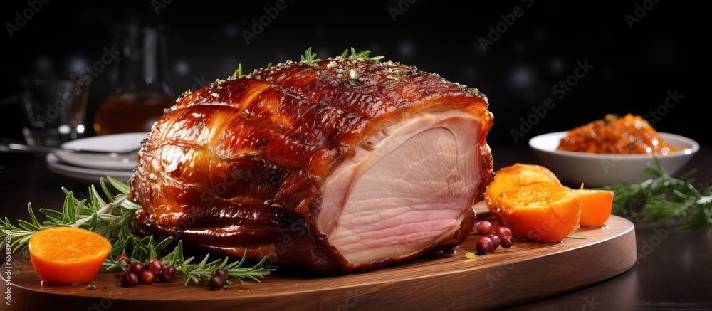 Classic pork dish homemade Easter ham served at festive meal