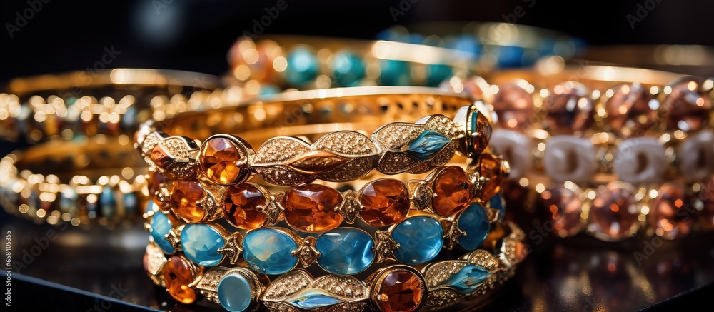 Stylish handcrafted bracelets in a jewelry store display