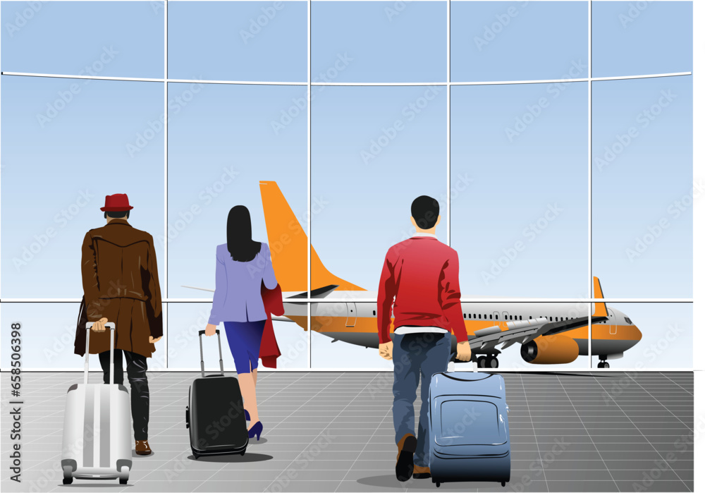 Airport scene . Vector 3d illustration for designers