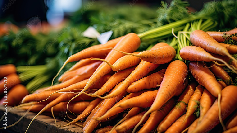 Beautiful carrots in the supermarket. Generative Ai