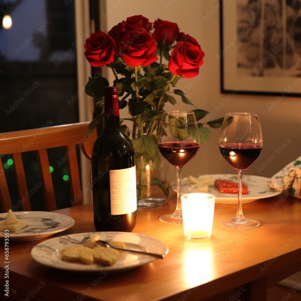 Romantic dinner Wine candles and a table for two please