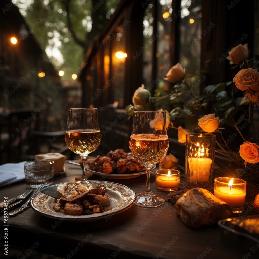 Romantic dinner Wine candles and a table for two please