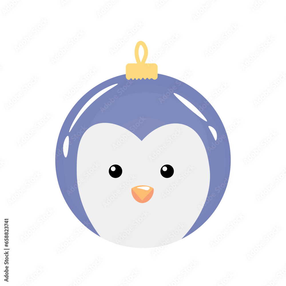 Creative Christmas ball in shape of penguins head on white background