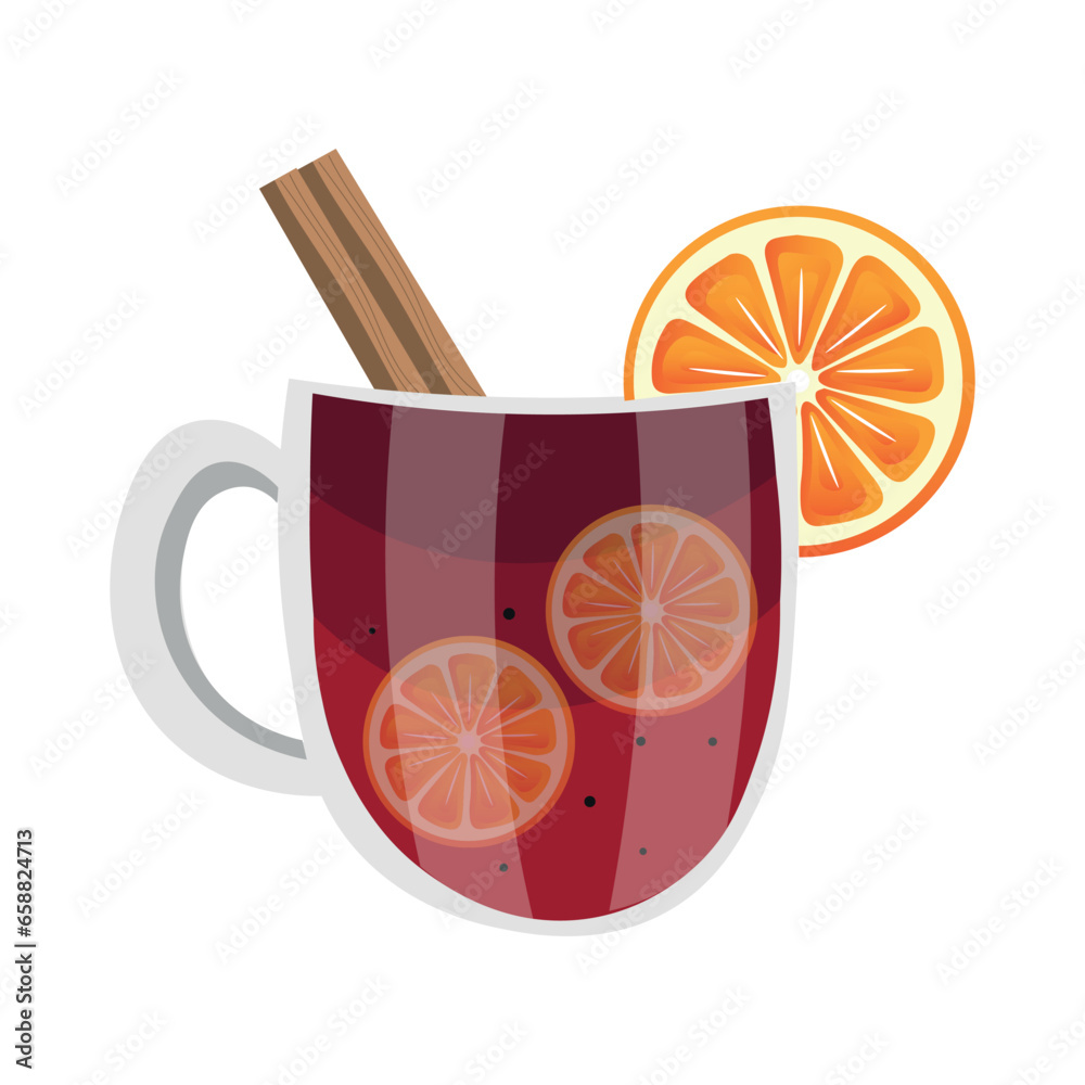 Glass cup of tasty red mulled wine on white background