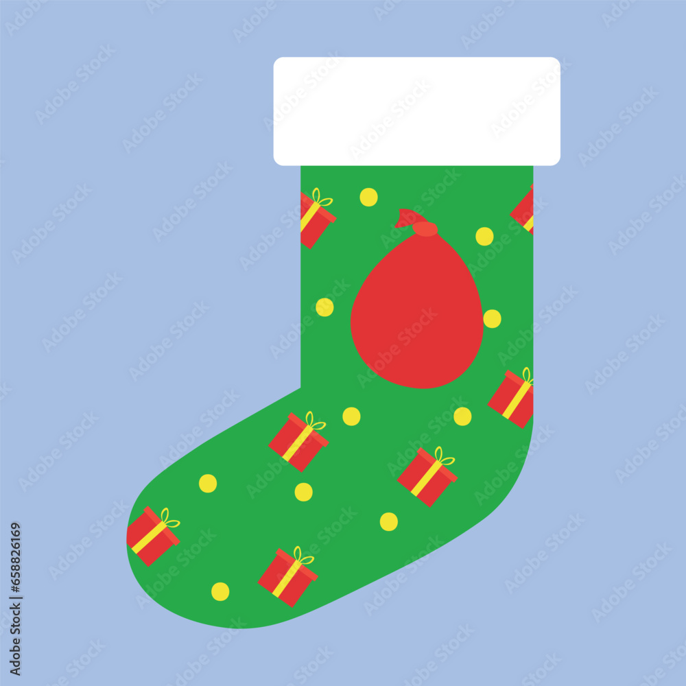 Beautiful Christmas sock on color background