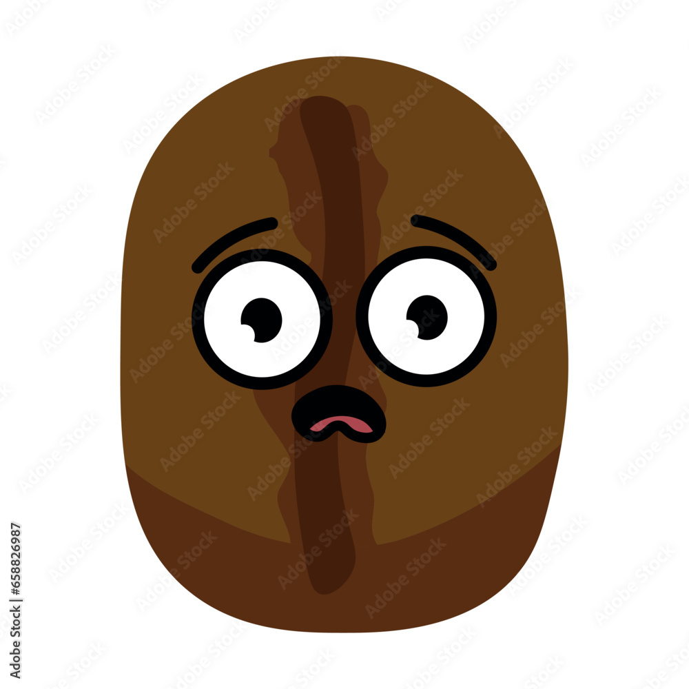 Shocked coffee bean on white background