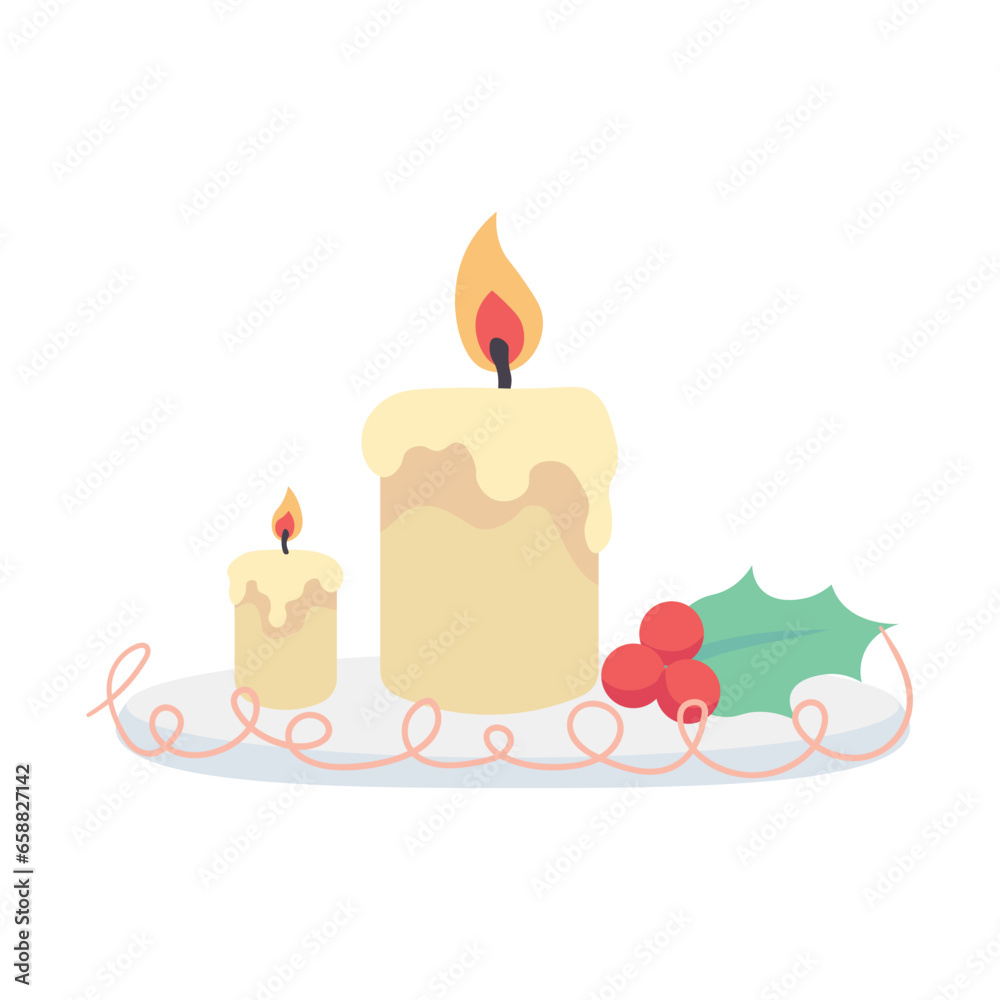 Glowing Christmas candles on white background