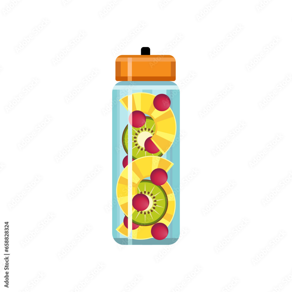 Bottle of fresh fruit infused water on white background