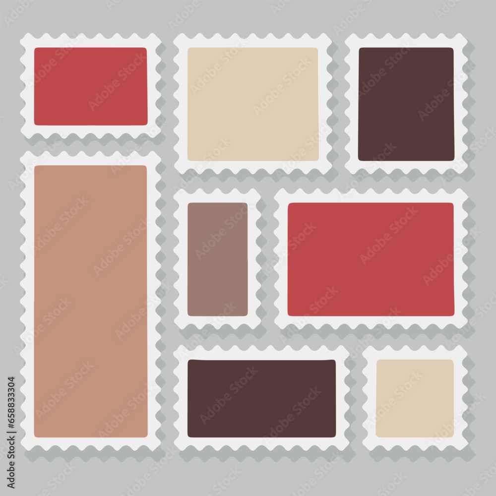 Set of blank postage stamps on grey background