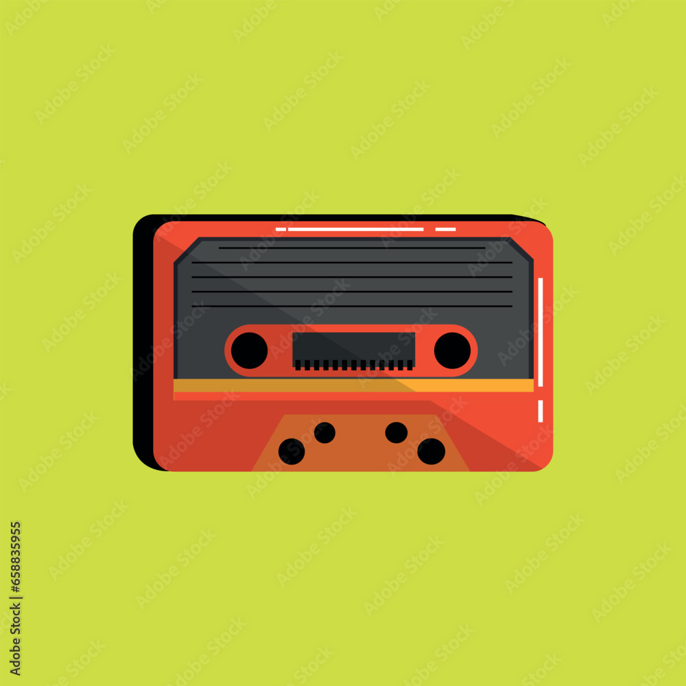 Audio cassette on yellow background