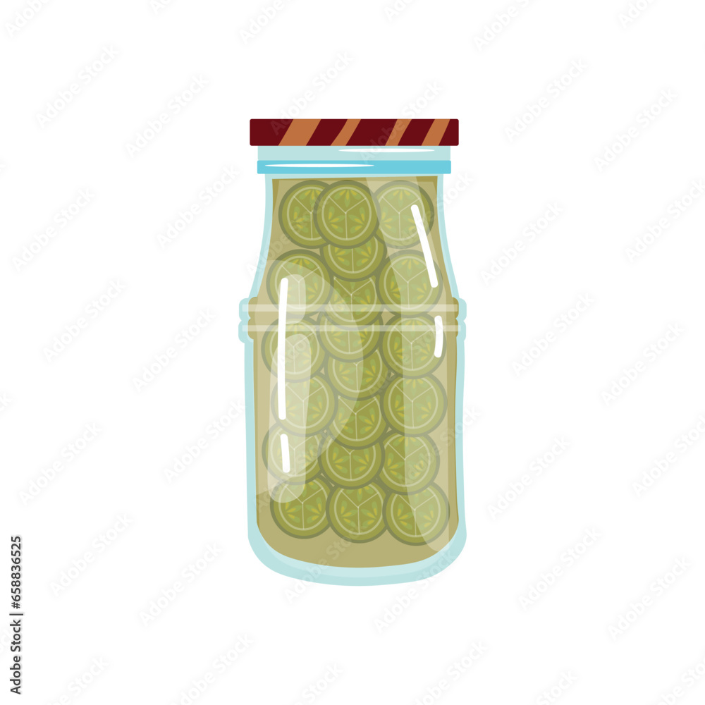 Jar with homemade pickled cucumbers on white background