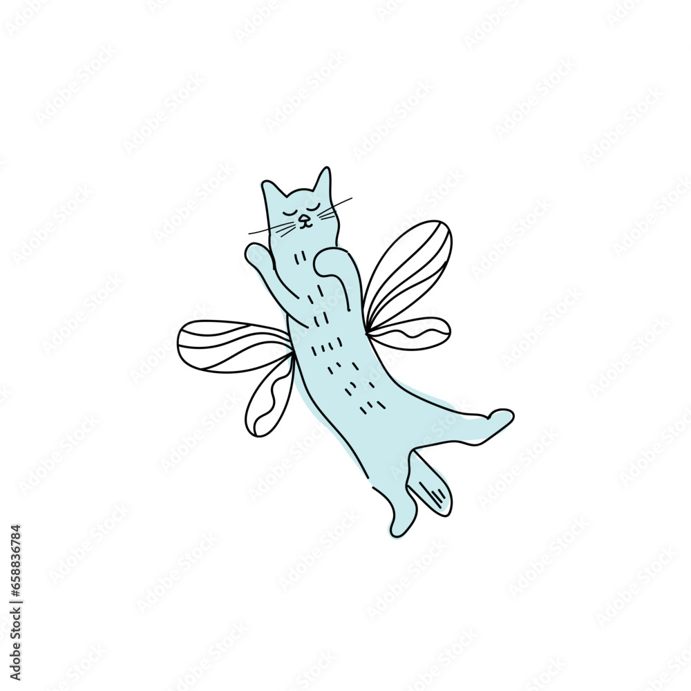 Cute cat with wings on white background