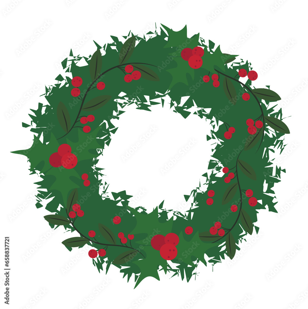 Christmas wreath with mistletoe on white background