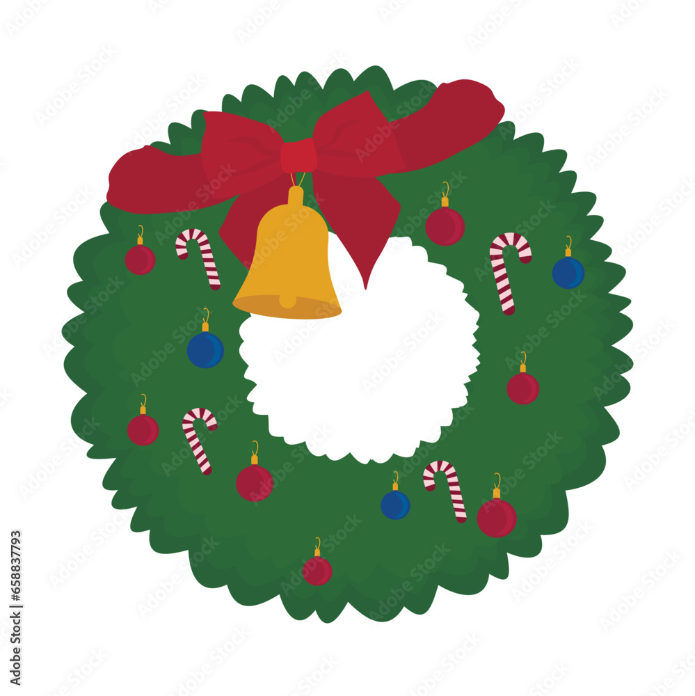 Christmas wreath with jingle bell on white background