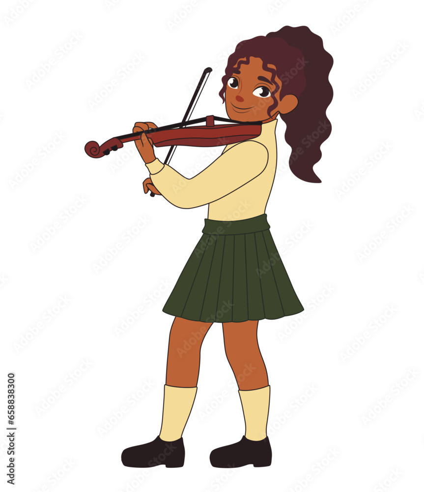 African-American girl playing violin on white background