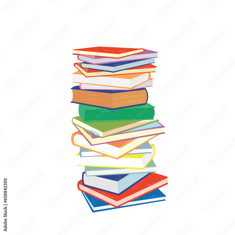 Stack of books on white background