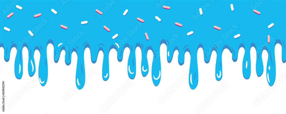 Dripping blue cream with sprinkles on white background