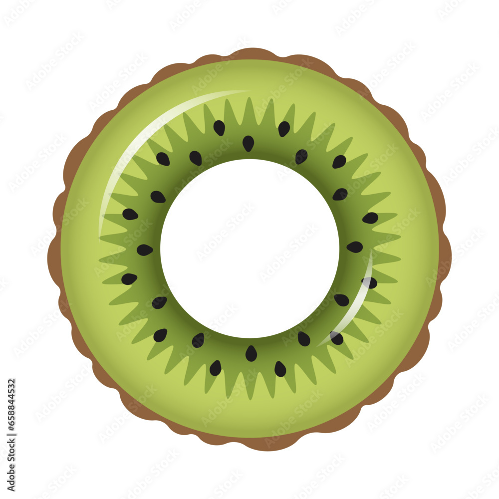 Inflatable ring in shape of kiwi slice on white background