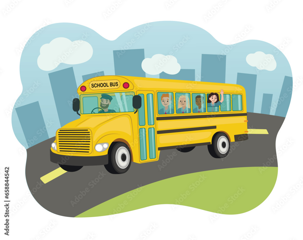 Yellow school bus on road