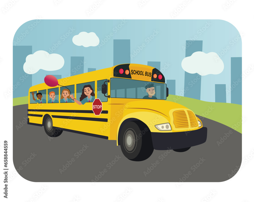 Yellow school bus on road